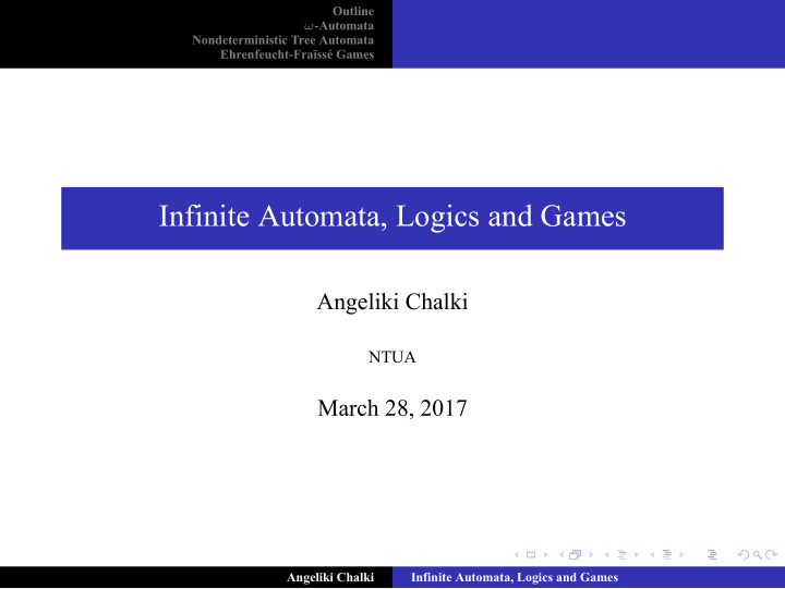 infinite automata logics and games