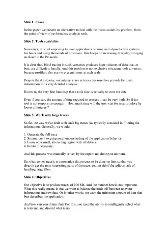 Slide 1: Cover  In this paper we present an alternative to deal with the traces scalability