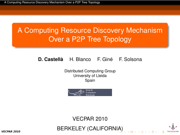 a computing resource discovery mechanism over a p2p tree