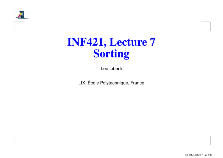 inf421 lecture 7 sorting