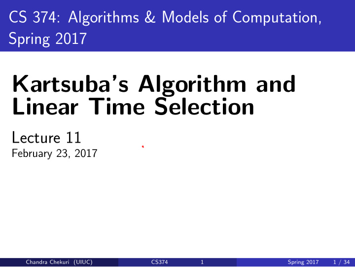 kartsuba s algorithm and linear time selection