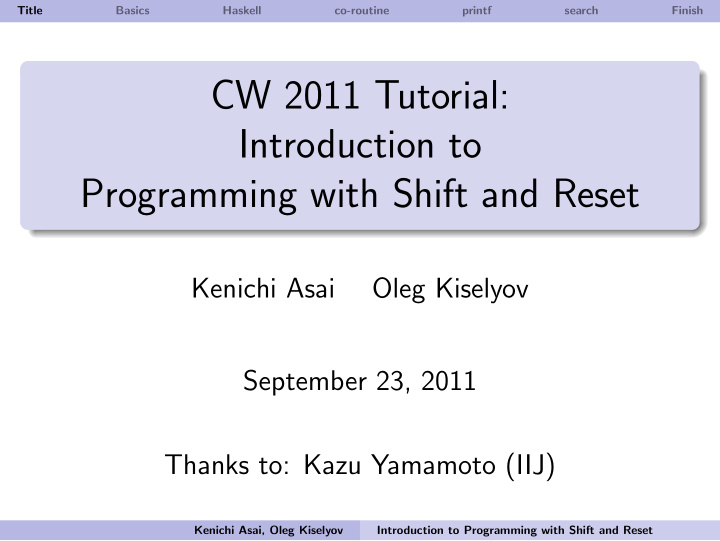 cw 2011 tutorial introduction to programming with shift