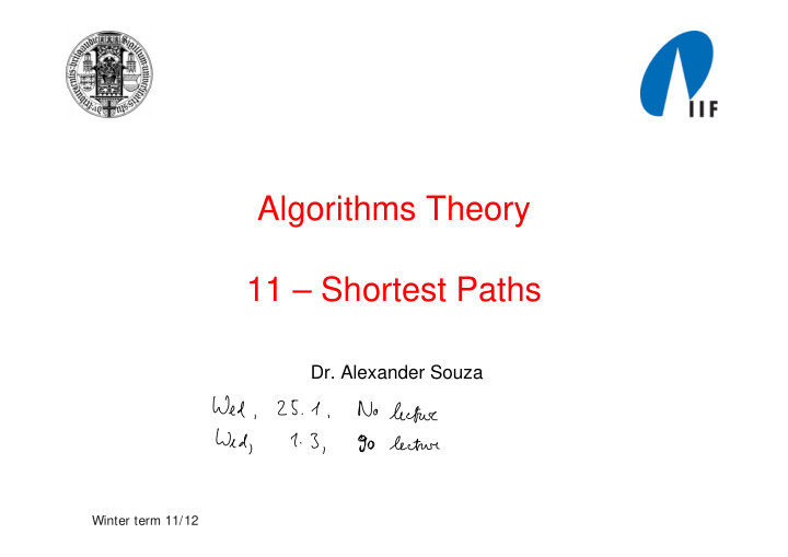 algorithms theory algorithms theory 11 11 shortest paths