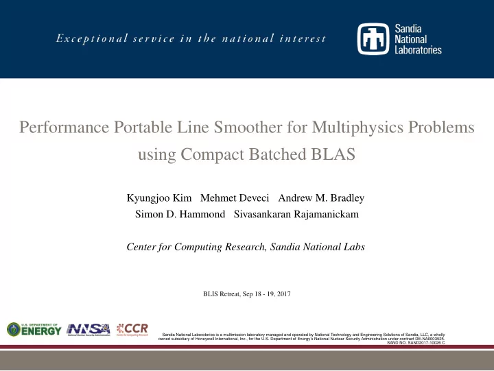 performance portable line smoother for multiphysics