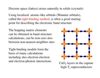 Discrete space (lattice) arises naturally in solids (crystals)  Using localized  atomic-like