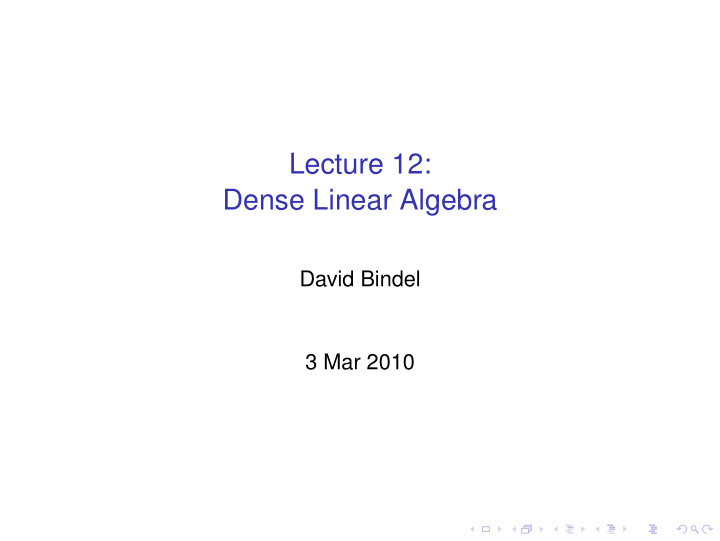 lecture 12 dense linear algebra