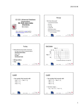 Recap    CS 525: Advanced Database  We  have  discussed    Organization