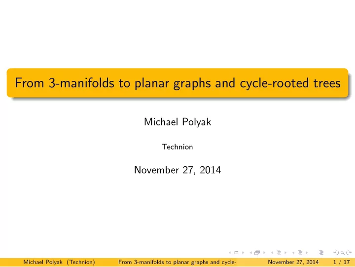 from 3 manifolds to planar graphs and cycle rooted trees
