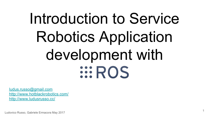 introduction to service robotics application development
