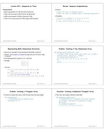 Lecture #11: Sequences to Trees  Review: Sequence Comprehension  Announcements  Syntax:  Room