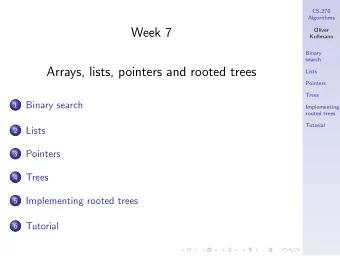Week 7  Oliver  Kullmann  Binary  search  Arrays, lists, pointers and rooted trees  Lists  Pointers