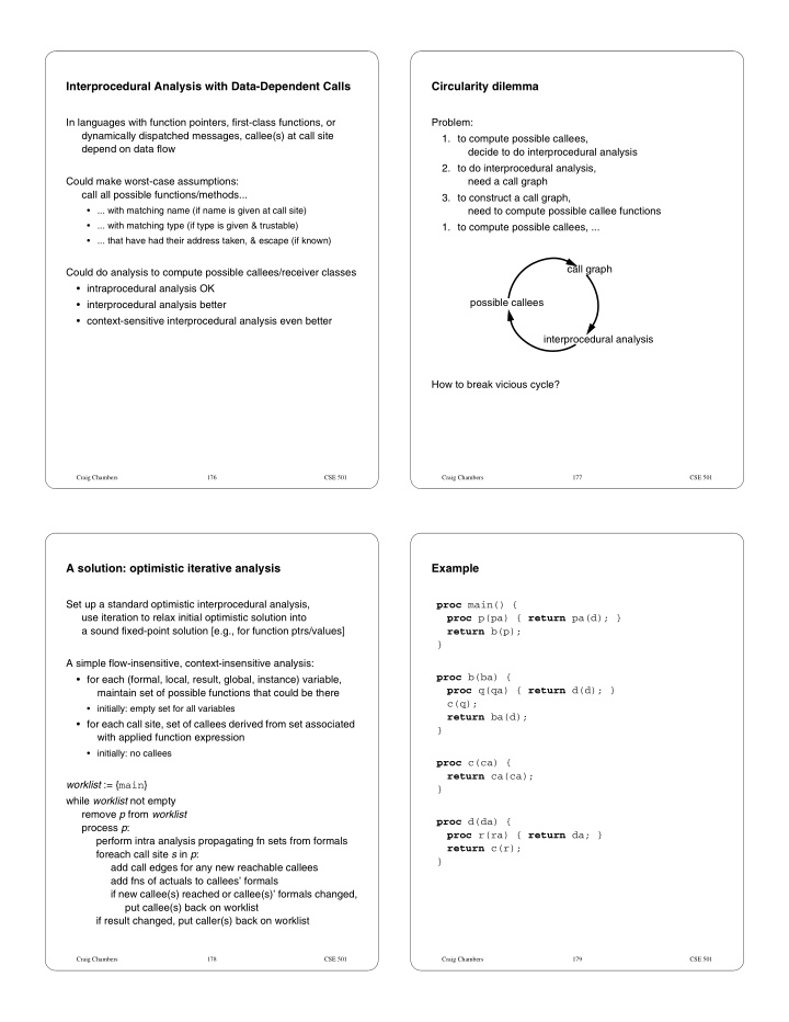 interprocedural analysis with data dependent calls