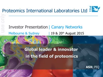 For personal use only  Investor Presentation | Canary Networks  Melbourne &amp; Sydney | 19 &amp;