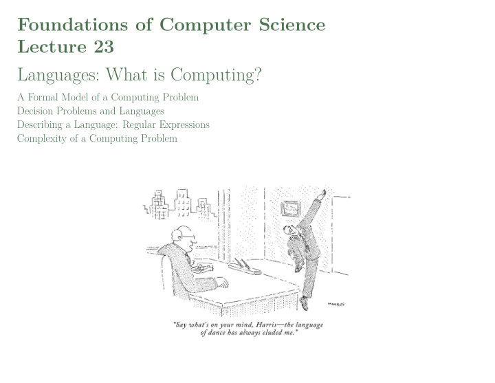 foundations of computer science lecture 23 languages what