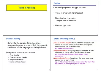 Type Checking    General properties of type systems    Types in programming languages