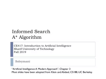 Informed Search  A* Algorithm  CE417: Introduction to Artificial Intelligence  Sharif University of