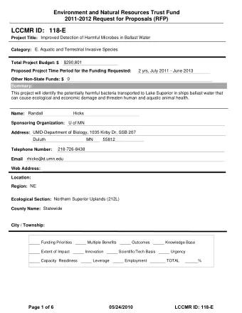 LCCMR ID: 118-E  Project Title:  Improved Detection of Harmful Microbes in Ballast Water  Category: