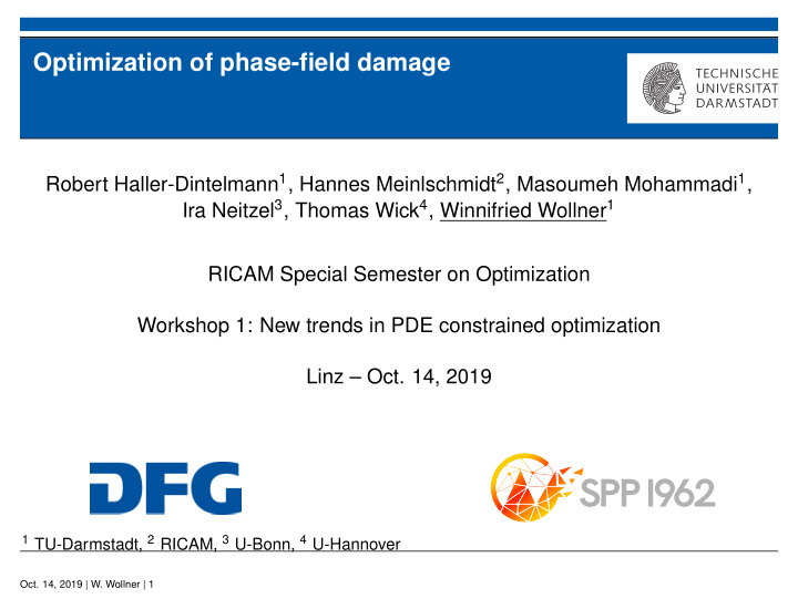 optimization of phase field damage