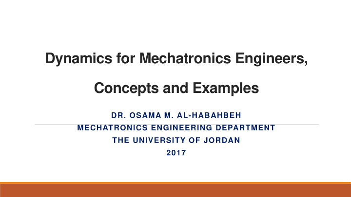 dynamics for mechatronics engineers