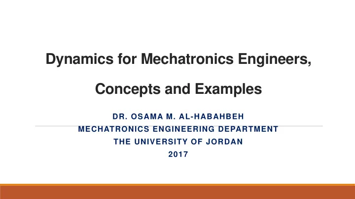 dynamics for mechatronics engineers