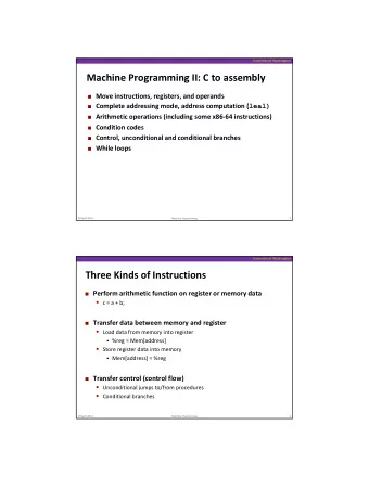 Machine Programming II: C to assembly  Move instructions, registers, and operands  Complete