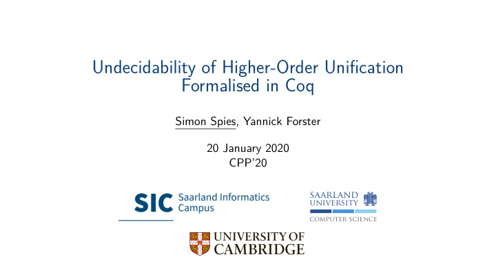 undecidability of higher order unification formalised in