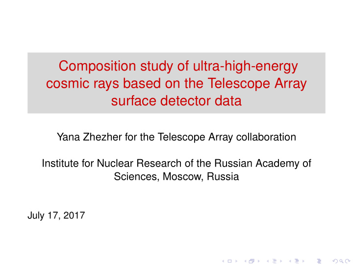 composition study of ultra high energy cosmic rays based