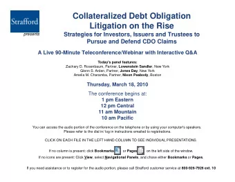 Collateralized Debt Obligation  Litigation on the Rise  Strategies for Investors Issuers and
