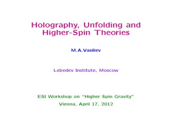 Holography, Unfolding and  Higher-Spin Theories  M.A.Vasiliev  Lebedev Institute, Moscow  ESI