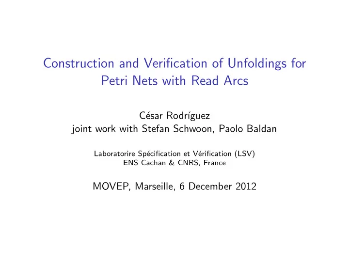 construction and verification of unfoldings for petri
