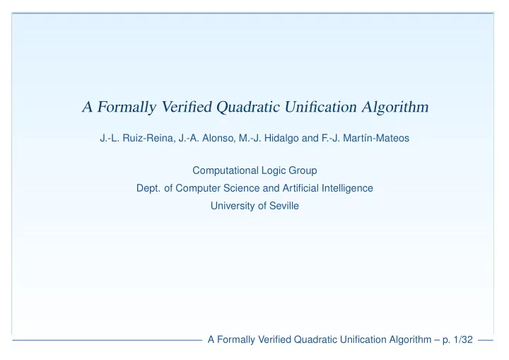 a formally verified quadratic unification algorithm