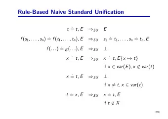 Rule-Based Naive Standard Unification t . = t , E  SU  E f ( s 1 , . . . , s n ) . s 1 . = t 1 ,