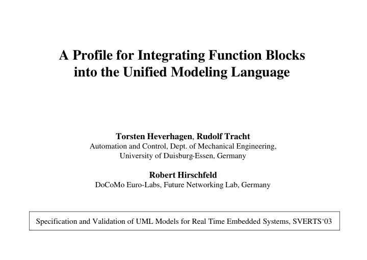 a profile for integrating function blocks into the