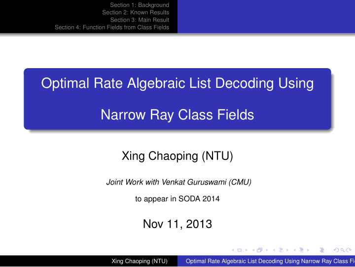 optimal rate algebraic list decoding using narrow ray