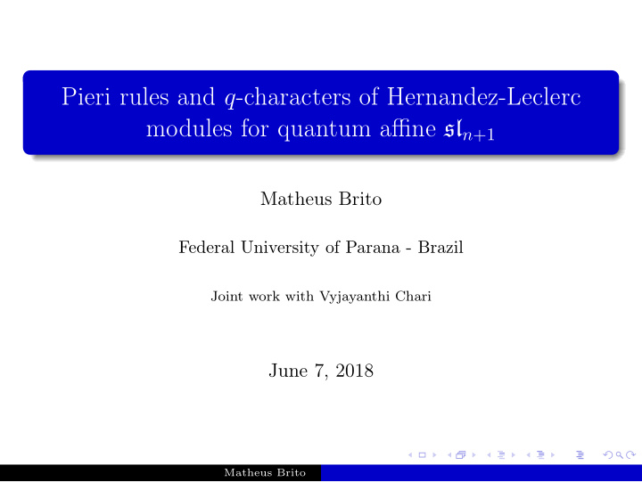 pieri rules and q characters of hernandez leclerc