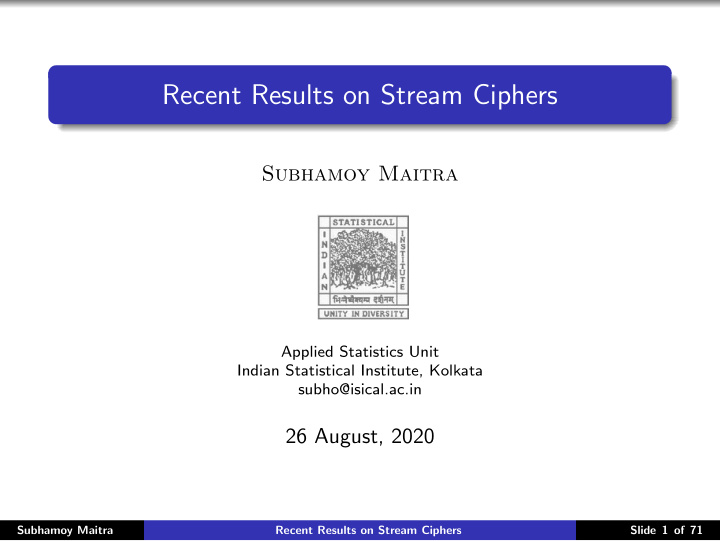 recent results on stream ciphers