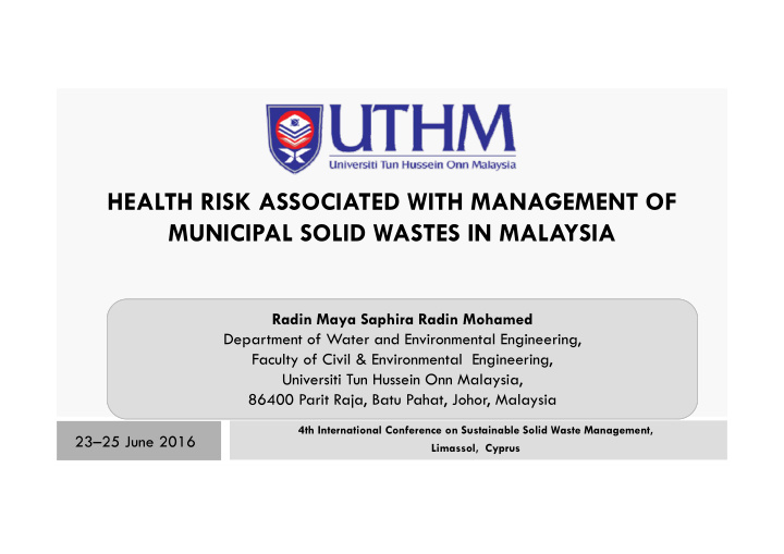 health risk associated with management of municipal solid