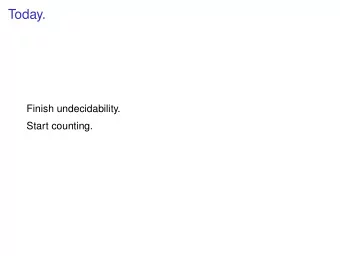 Today.  Finish undecidability.  Start counting.  Halting Problem. HALT ( P , I ) P - program I -
