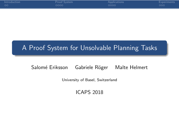 a proof system for unsolvable planning tasks