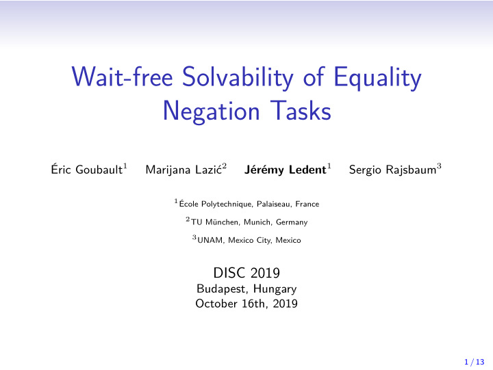 wait free solvability of equality negation tasks