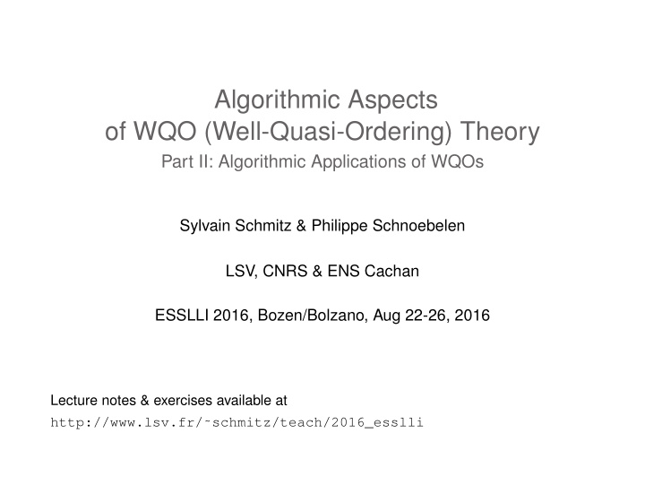 algorithmic aspects of wqo well quasi ordering theory