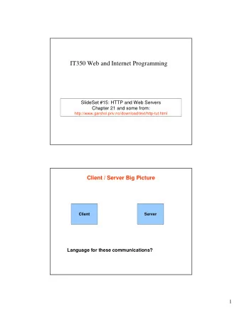 IT350 Web and Internet Programming  SlideSet #15: HTTP and Web Servers  Chapter 21 and some from: