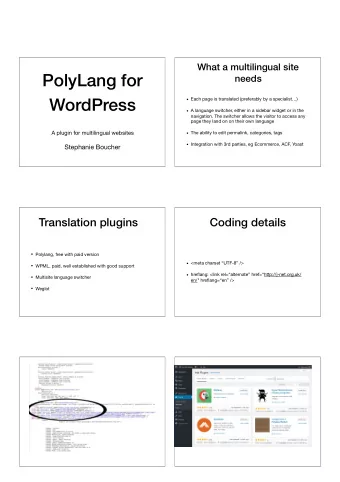 PolyLang for  needs  WordPress  Each page is translated (preferably by a specialist)  A