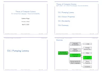 C6.1 Pumping Lemma  Languages  Automata &amp;  PDAs  Formal Languages  Context-free  Languages