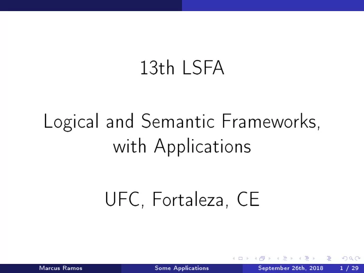 13th lsf a logi al and semanti f ramew o rks with appli