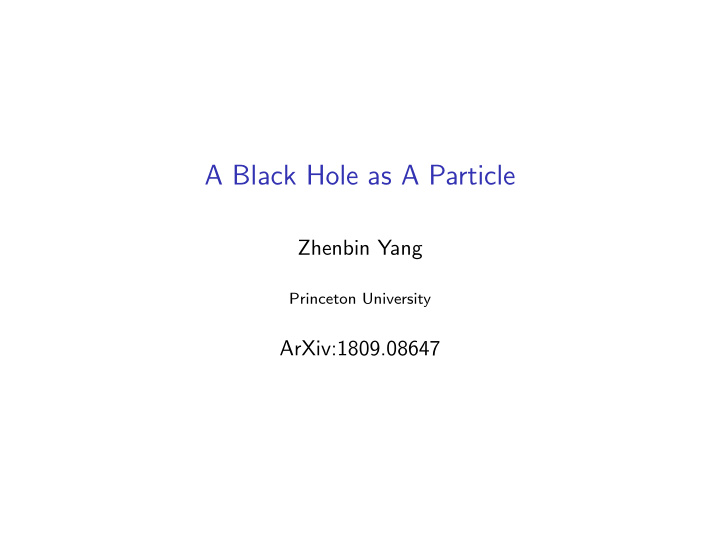 a black hole as a particle
