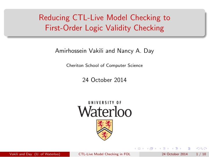 reducing ctl live model checking to first order logic