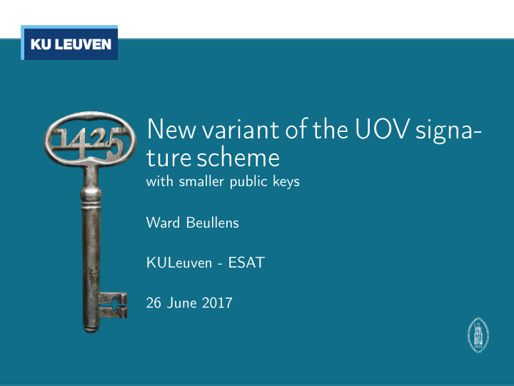 new variant of the uov signa ture scheme