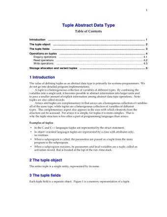 Tuple Abstract Data Type  Table of Contents  Introduction