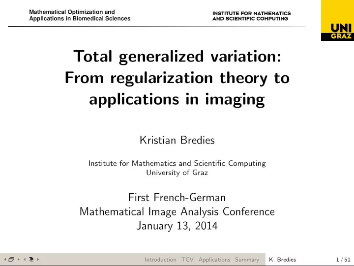 total generalized variation from regularization theory to